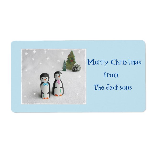 Etiqueta de presente de Natal Feliz para Pinguim (Frente)