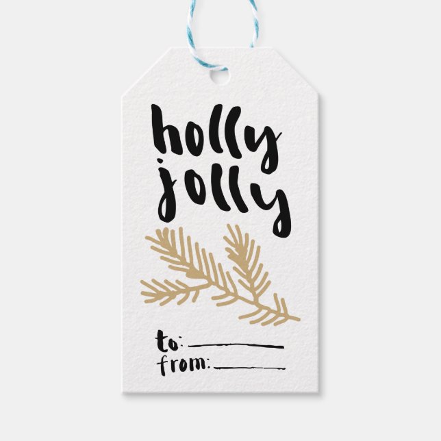 Etiqueta de Presente de Natal Holly Jolly com Galh (Frente)