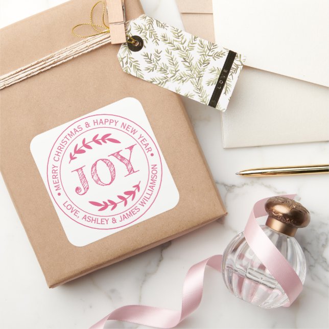 Etiqueta de presente de Natal JOY Rosa Mensagem (Presentear)