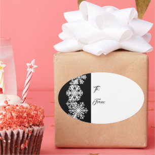 Etiqueta de Presente de Natal Oval com Flocos de N
