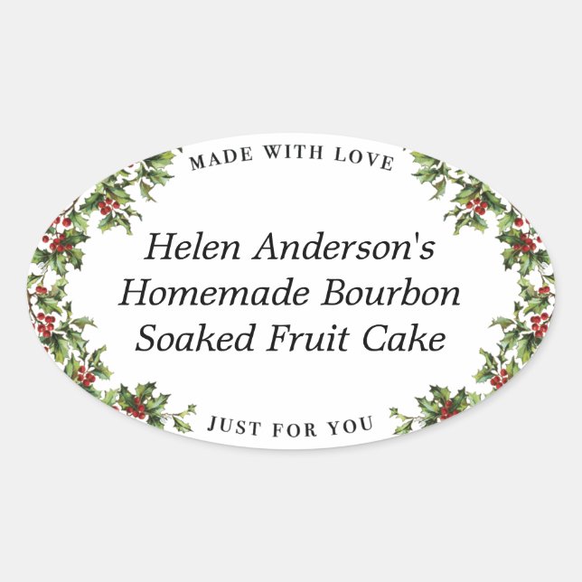 Etiqueta de Presente de Natal Oval Holly Frame Vin (Frente)