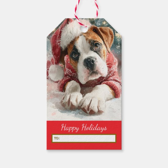 Etiqueta de Presente de Natal para Boxer (Frente)