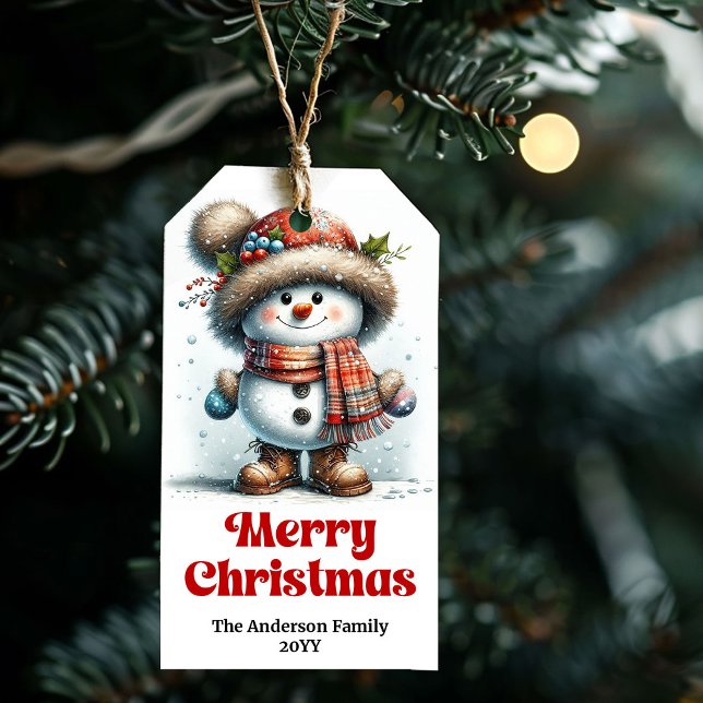 Etiqueta de Presente de Natal para Crianças Boneco (Cozy Cute Snowman Kids Christmas Gift Tag Editable Fun)