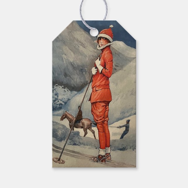 Etiqueta de Presente de Natal para Esquiador de Mo (Frente)