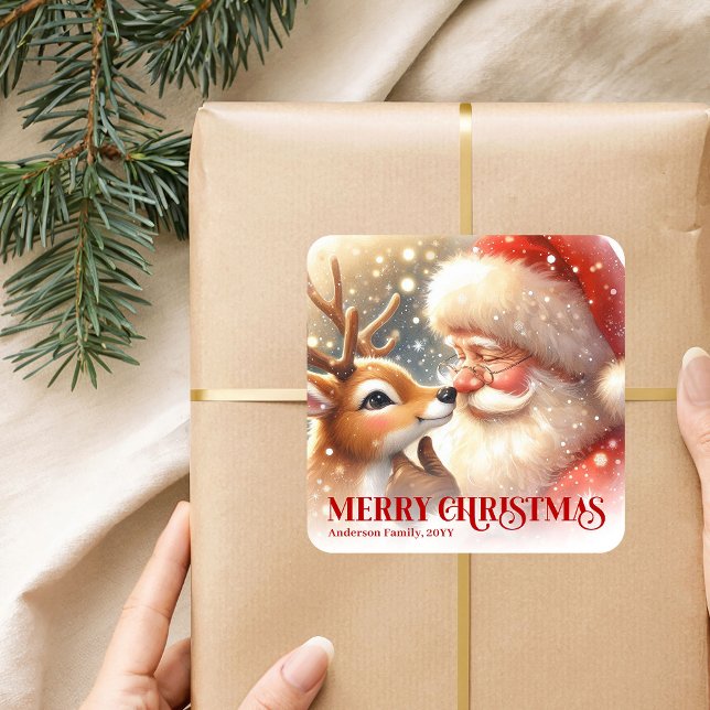 Etiqueta de presente de Natal personalizada do Pap (Personalized Santa Rudolph Holiday Gift Tag Sticker)