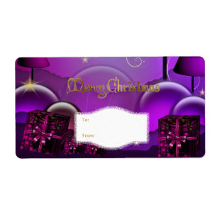 Etiqueta de Presente de Natal Roxo Branco