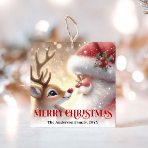 Etiqueta de presente de Natal Santa Cute aquarela