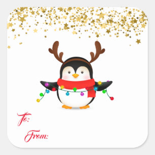 Etiqueta de presente de Natal Stickers-Pinguim