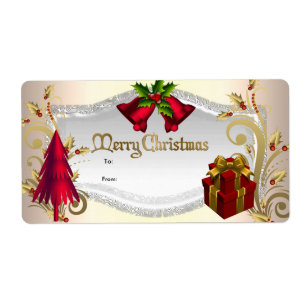 Etiqueta de Presente de Natal Vermelho Branco Xmas