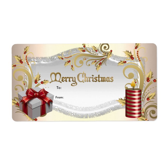 Etiqueta de Presente de Natal Vermelho Branco Xmas (Frente)