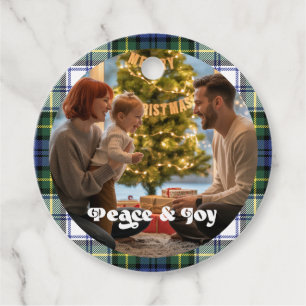 Etiqueta de Presente de Natal Xadrez com Foto Pers