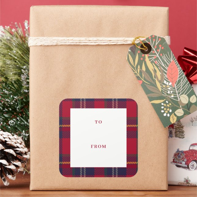 Etiqueta de Presente de Natal Xadrez Moderna  (Feriado)