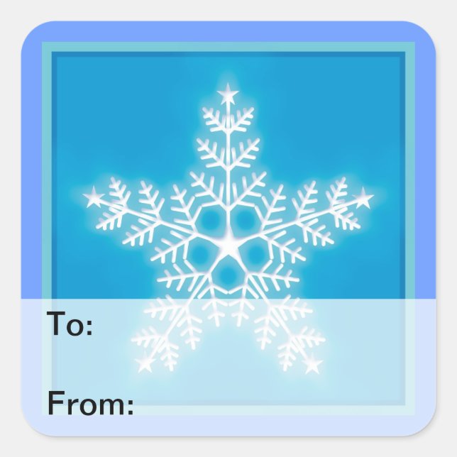 Etiqueta de Presente de Neve Azul e Estrela Branca (Frente)