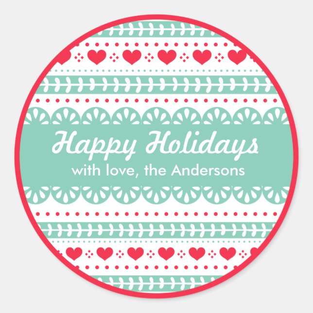 Etiqueta de Presente de Padrão Nórdico | Feriados  (Frente)