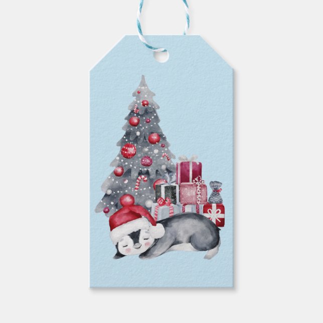 Etiqueta de presente de pinguim de aquarela branca (Frente)