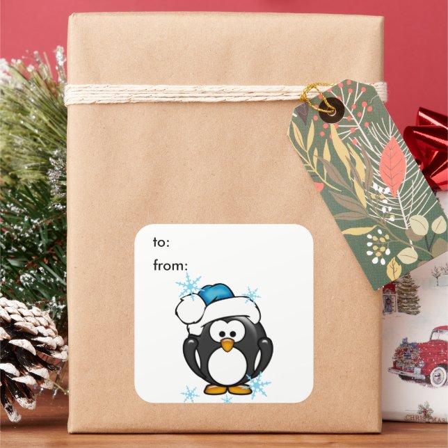 Etiqueta de presente de pinguim de Natal Adesiva (Feriado)