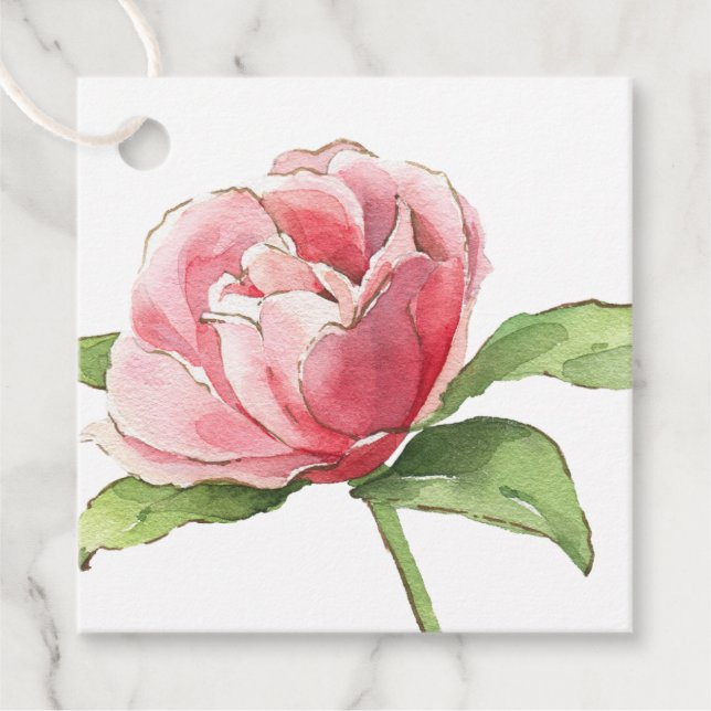 Etiqueta de Presente de Rosa de Aquarela Rosa (Frente)