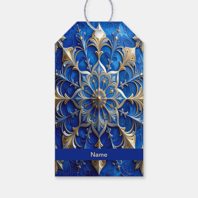 Etiqueta de Presente Decorativa Azul para Feriado (Frente)