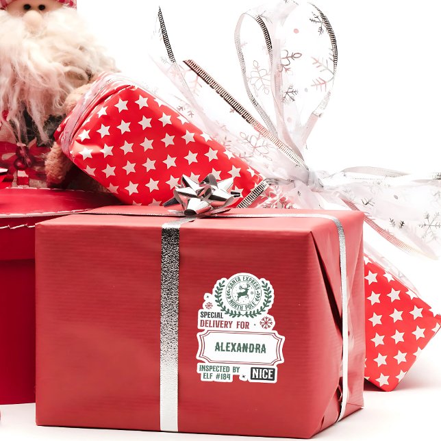Etiqueta De Presente Do Papai noel Express Deliver (Add a touch of magic to your gifts with this cute custom name sticker!)