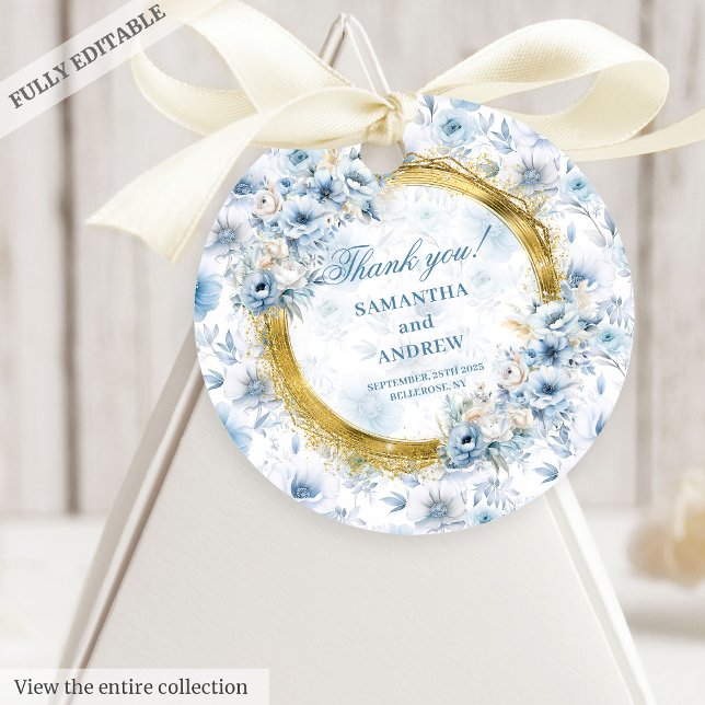 Etiqueta de Presente Dourado  de Pastel Azul Boêmi (Chic Bohemian Pastel Blue Gold Wedding Gift Tag)