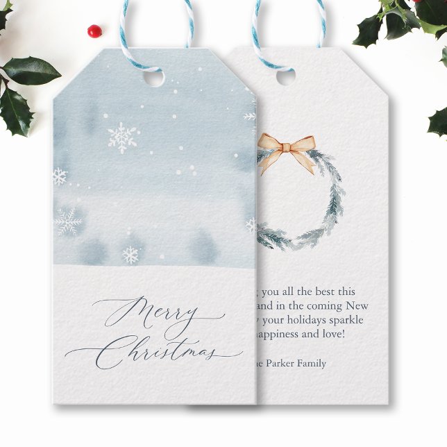 Etiqueta de Presente Floco de Neve Azul Empoeirado (Criador carregado)