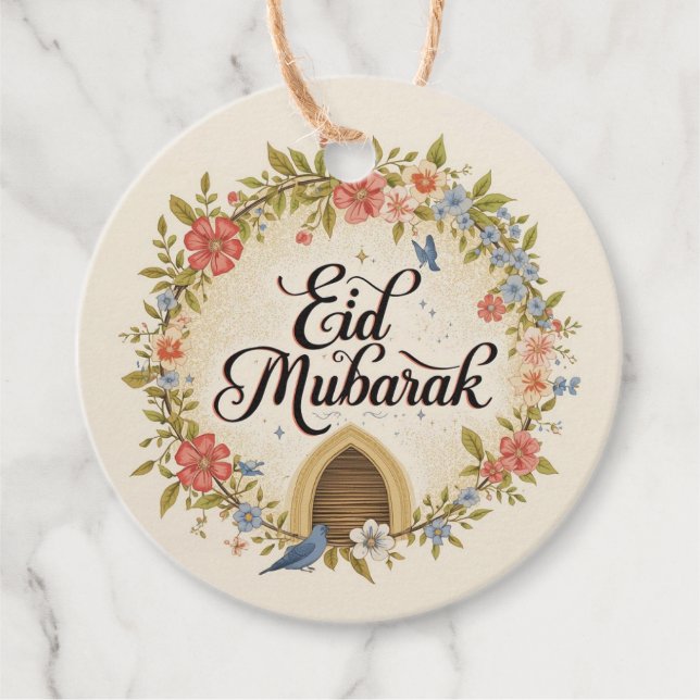 Etiqueta de presente floral Eid mubarak (Frente)