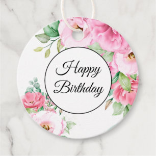 Etiqueta de Presente Floral Rosa Aniversário