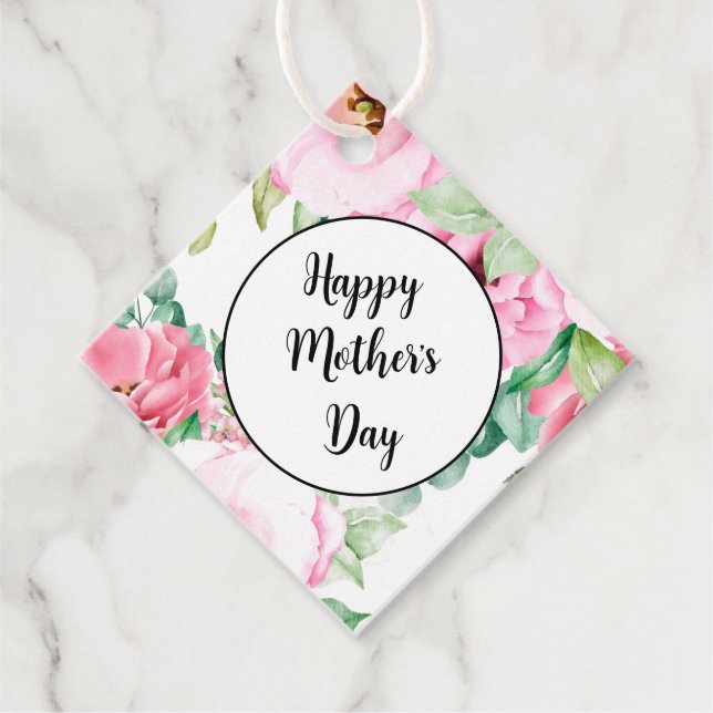 Etiqueta de Presente Floral Rosa Dia das Mães (Frente)
