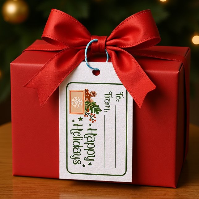 Etiqueta de presente Gnome de Feriados Felizes (Happy Holidays Gnome Christmas green gift tag)