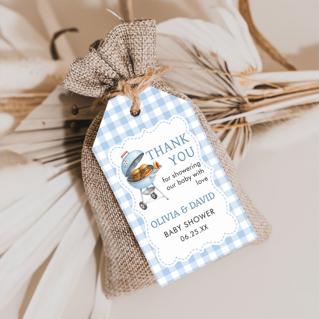 Etiqueta de Presente para Chá de Bebê Blue Gingham (Criador carregado)