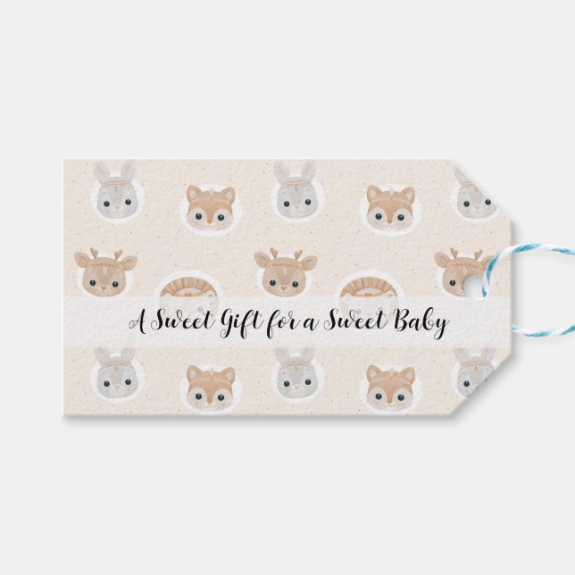 Etiqueta de Presente para Chá de Bebê com Animais  (Frente (horizontal))