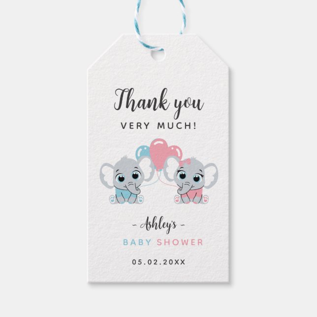 Etiqueta de Presente para Chá de Bebê de Elefante  (Frente)