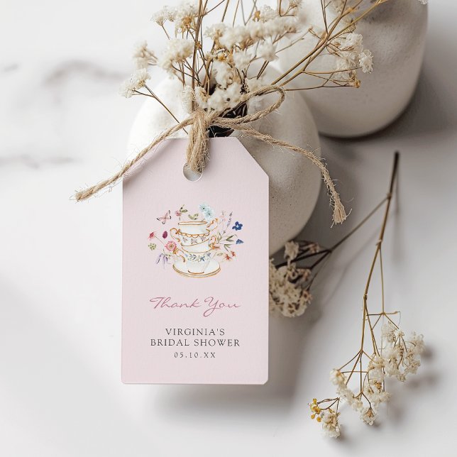 Etiqueta de presente para Chá de Bebê Rosa (Pink Floral Tea Party Gift Tag by Painted Paperie
)