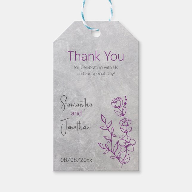 Etiqueta de presente para cinza e Casamento Roxo (Frente)