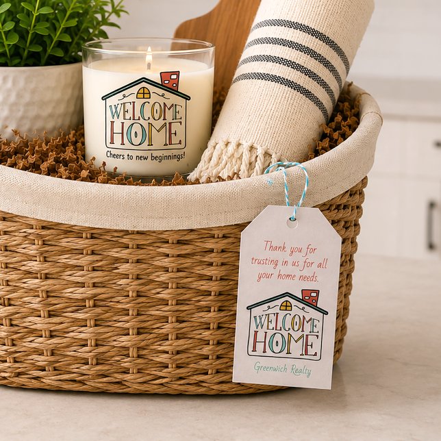 Etiqueta de presente para cliente de imobiliária B (Realty New Homeowner Gift Tag)