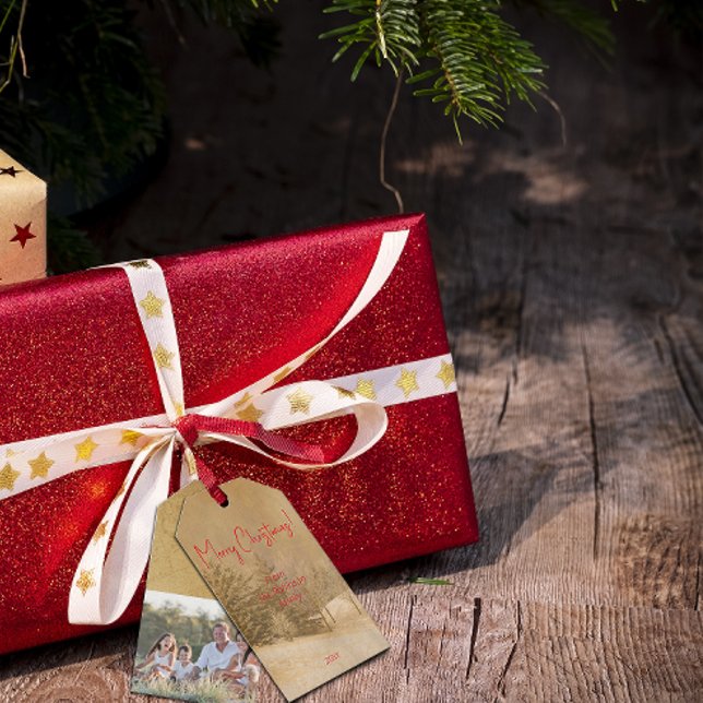 Etiqueta de presente para fotografia vermelha de N (Criador carregado)