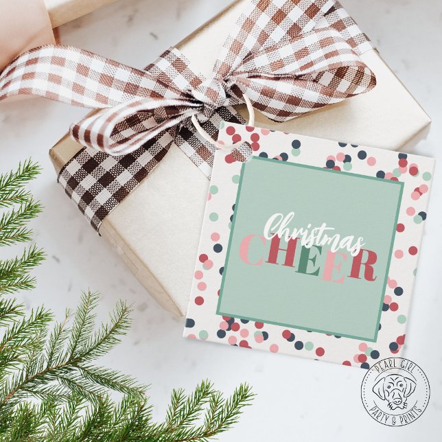 Etiqueta de Presente Quadrada Confetti Natal Alegr (Criador carregado)