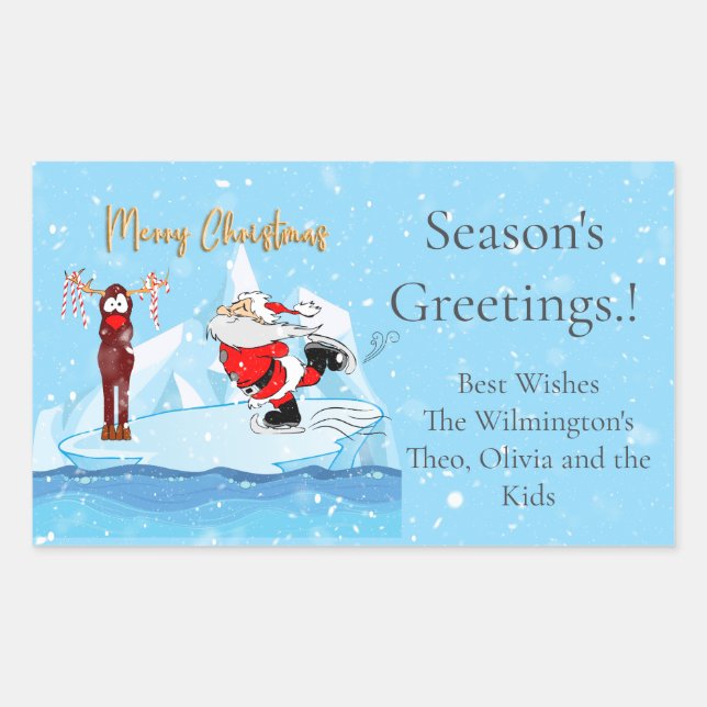 Etiqueta de presente retangular de Natal do Skate (Frente)