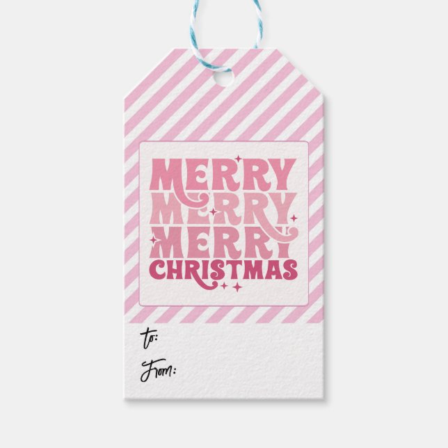 Etiqueta de presente Rosa Riscado Feliz Natal de/p (Frente)