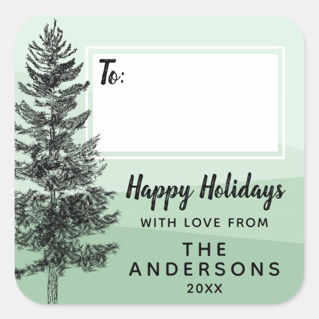 Etiqueta De Presente Verde Da Árvore Rústica Da Ár (Frente)