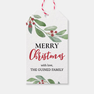 Etiqueta de presente verde para aquarelas de Natal
