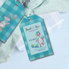 Etiqueta de Presente Xadrez Azul para 1º Aniversár
