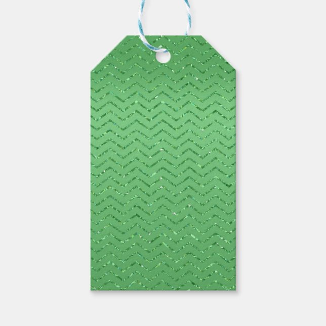 Etiqueta de Presente Zig-Zag Verde Glittery (Frente)