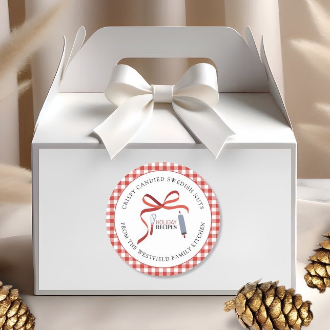 Etiqueta de presentes de Comida caseira de recebim (Holiday Recipes Red Check Swedish Nuts Christmas Food Gift Sticker)