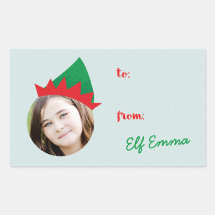 Etiqueta de presentes de fotos de Natal Elf Hat