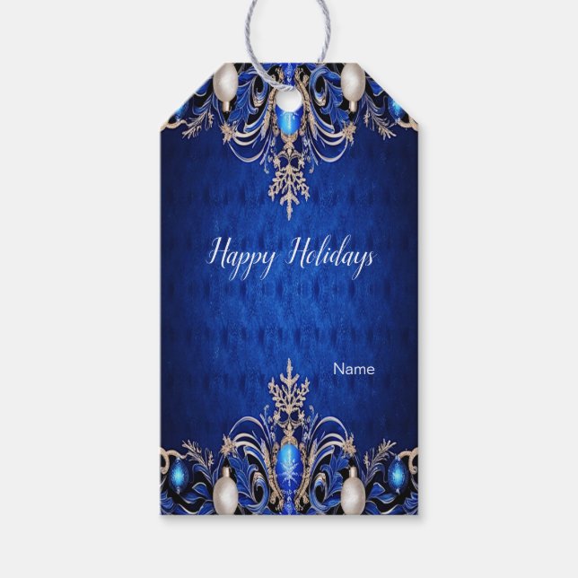 Etiqueta de presentes de Natal decorativo azul (Frente)