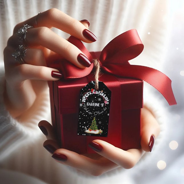 Etiqueta de presentes de Natal Elegante Preto Merr (Criador carregado)