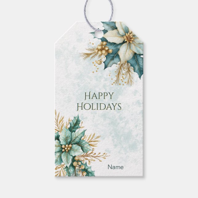 Etiqueta de presentes de Natal Floral com Teal de  (Frente)