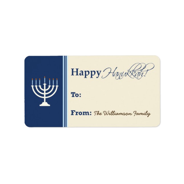 Etiqueta de presentes feliz Hanukkah Menorah (azul (Frente)