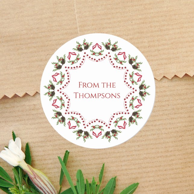 Etiqueta de presentes personalizada de Natal Verde (Custom circle mandala gift packaging sticker label. )